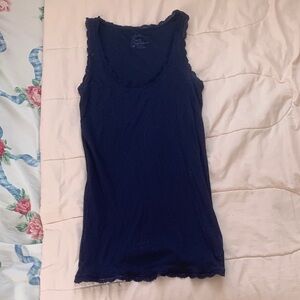 American Eagle Outfitters Navy Tank Top with Lace Edging
